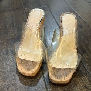 Jessica Simpson cork wedge clear acrylic size 5